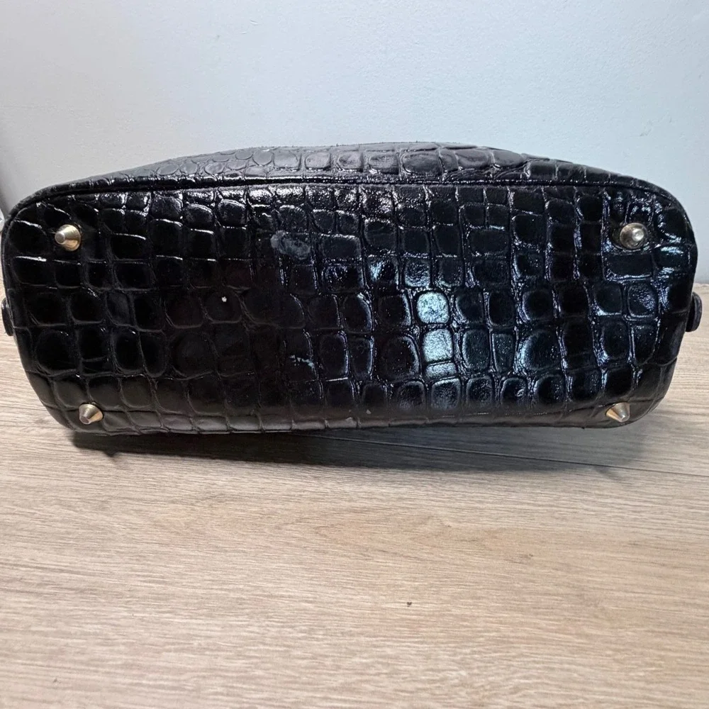 Vintage Lord & Taylor Black Genuine Leather Croc Embossed Dome Satchel Handbag